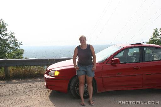 IMG_4748 Krissy and her car, Sleeping Bear Dunes, MI